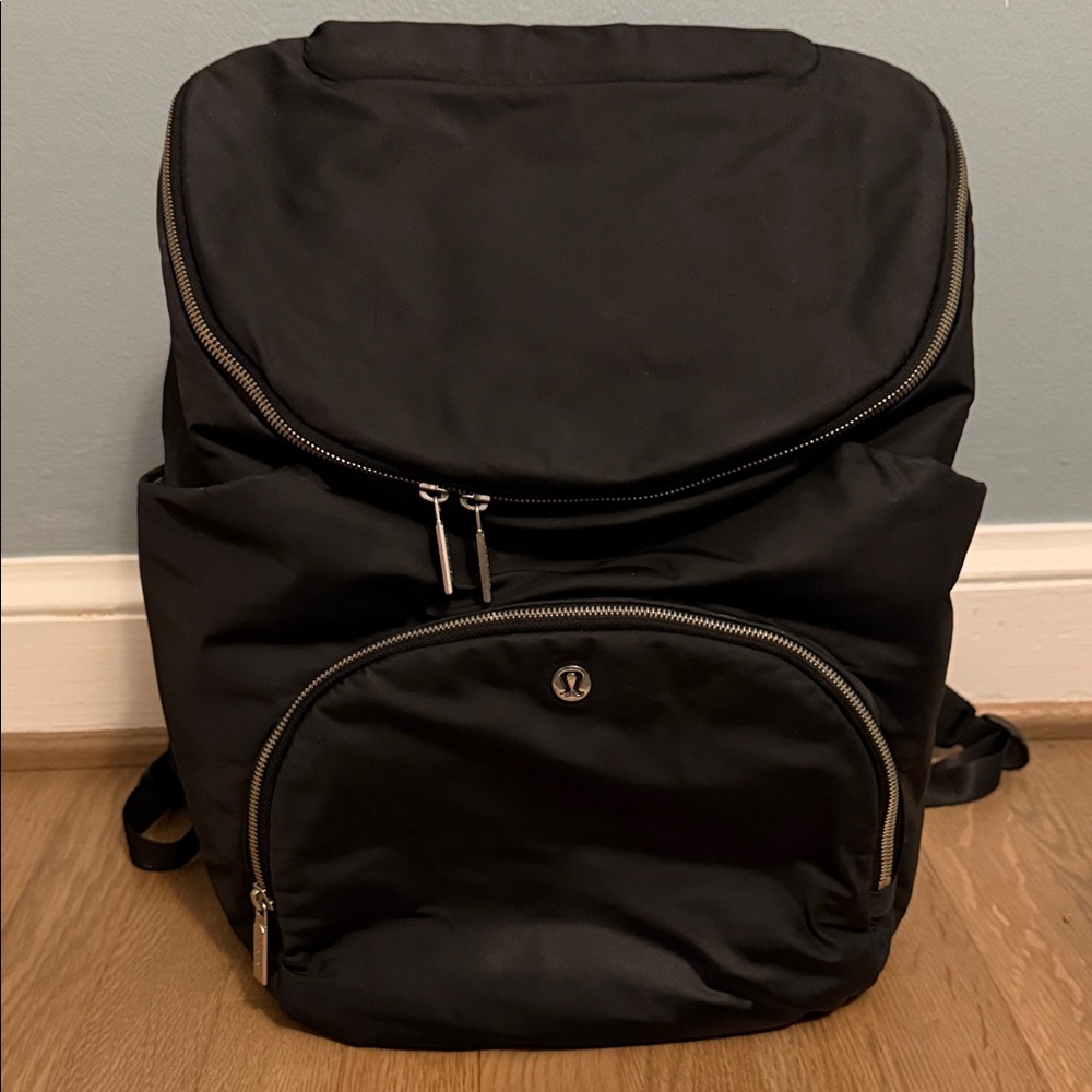 lululemon athletica Black baby diaper Nylon Backpack with Front Pocket